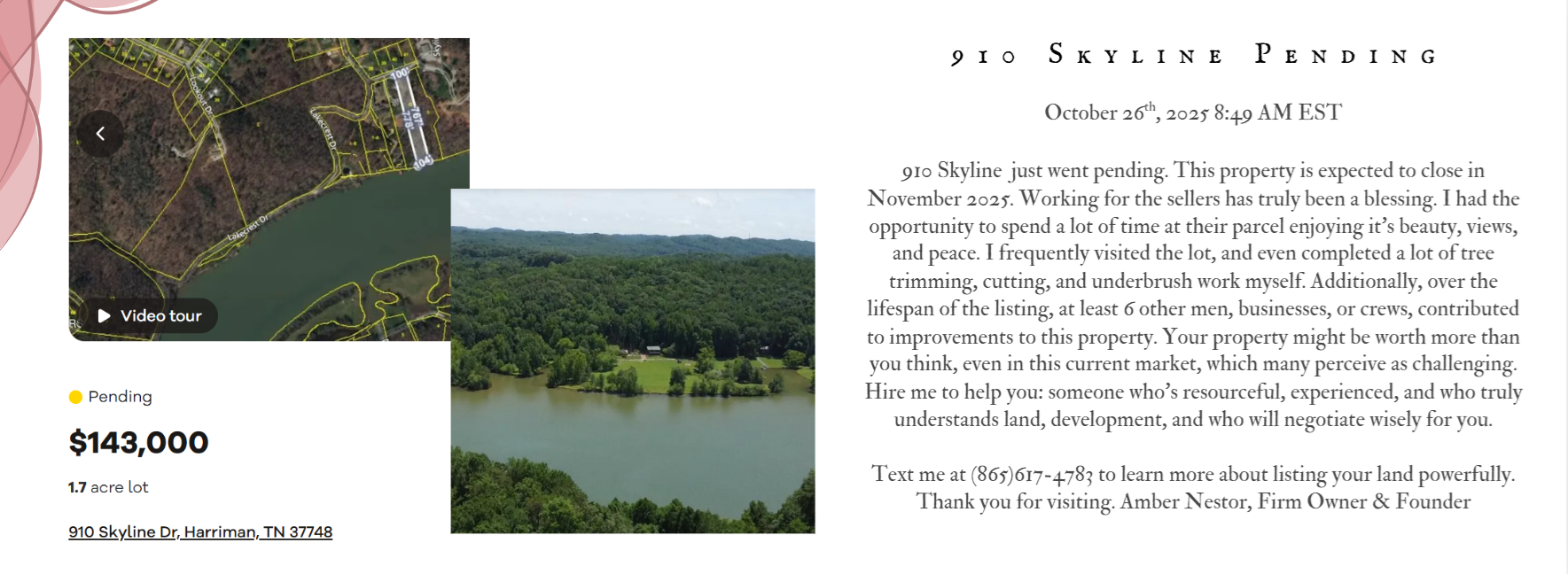 Amber Nestor, REALTOR®, Firm Owner and Founder, Agent and Principal Broker, 910 Skyline Dr Harriman TN Roane County Tennessee Listing went Pending Update 2025.