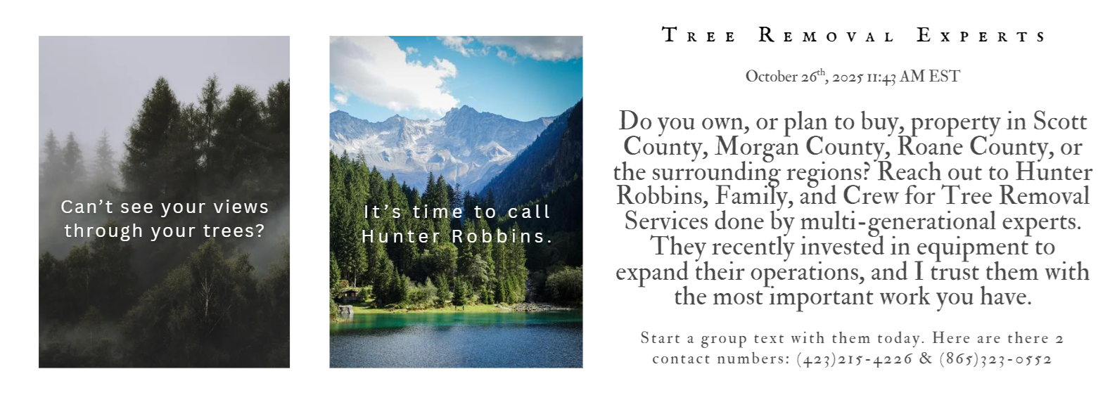 Amber Nestor, REALTOR®, Firm Owner and Founder, Agent and Principal Broker, Expert tree removal services offered by Hunter Robbins, family, and crew of Scott County TN are superb.